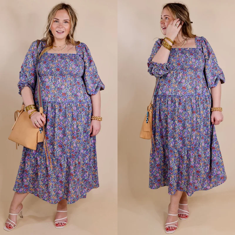 simple maxi dresses for summer -Last Chance Size Medium | Spring Blooms Smocked Floral Maxi Dress in Blue