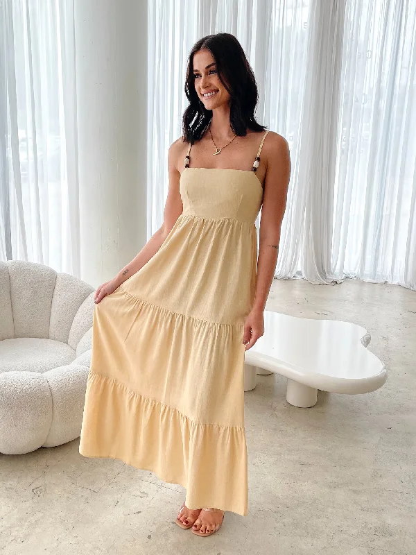 silk maxi dresses for summer -Elarise Dress - Yellow