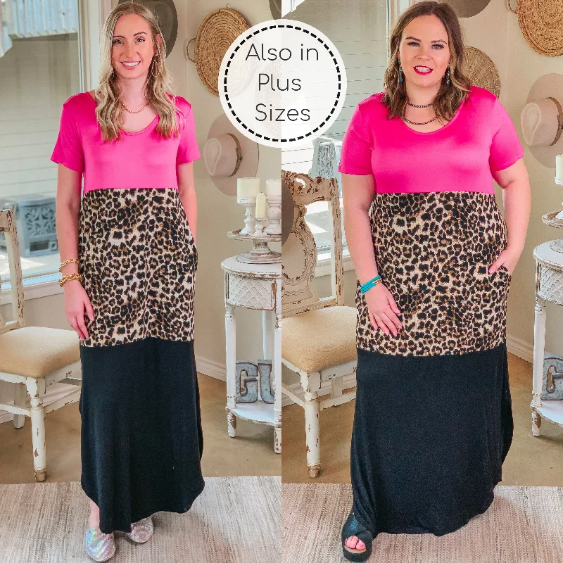 satin maxi dresses for summer -Last Chance Size Small | Change of Plans Leopard Print Color Block Maxi Dress in Hot Pink