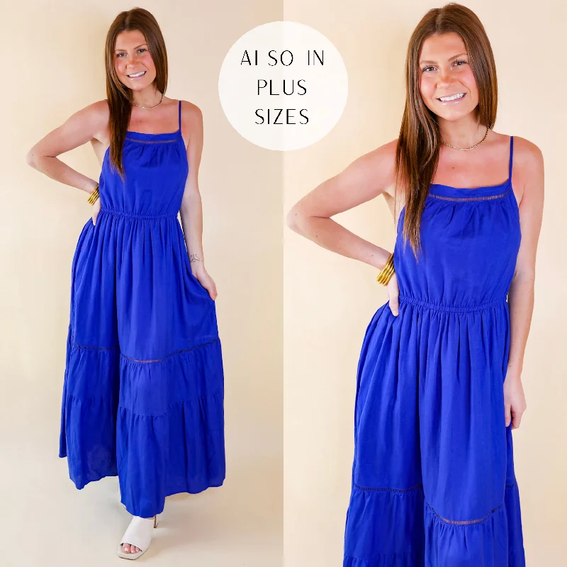 satin maxi dresses for prom -Tranquil Tides Tiered Maxi Dress in Royal Blue