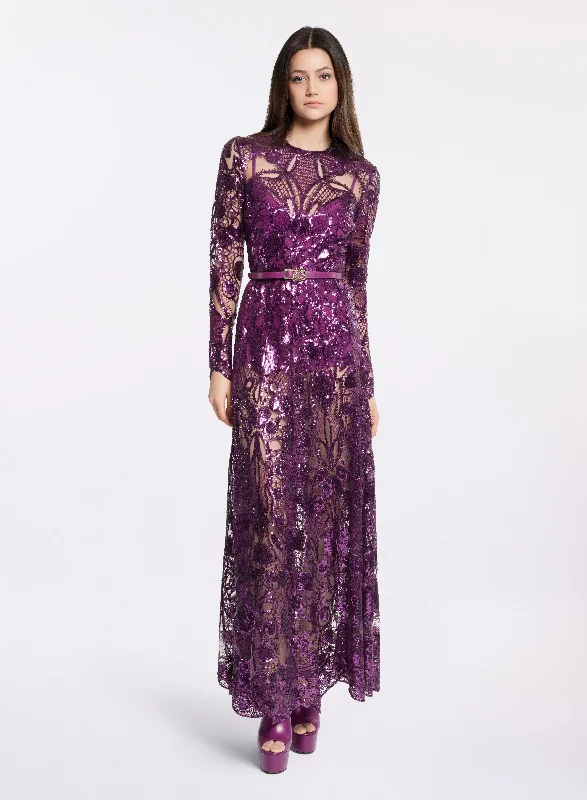 lace midi dresses for spring -Sequin Embroidered Midi Dress