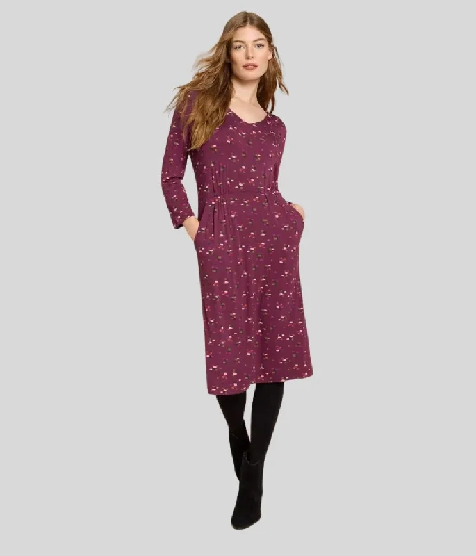 casual midi dresses for spring -Tallie Plum Print Midi Dress