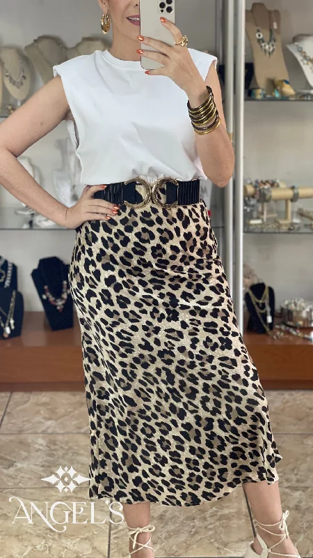 elegant midi dresses for guests -Shoulder Pads Leopard Midi Dress