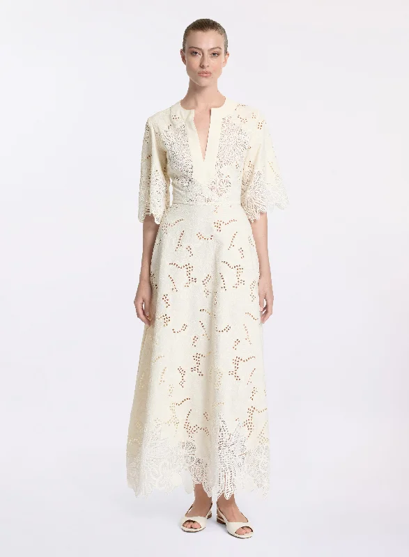 formal midi dresses for summer -Cotton Embroidered Midi Dress