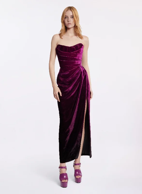 casual midi dresses for spring -Velvet Midi Dress