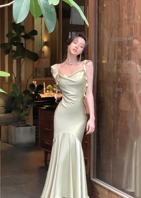 off shoulder midi dresses yellow -New Summer Elegant Midi Dress Women Vintage Satin Evening Party Dress        S5411