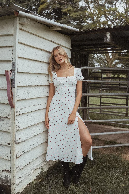 polka dot midi dresses for summer -Jill Midi Dress - Cherry Print