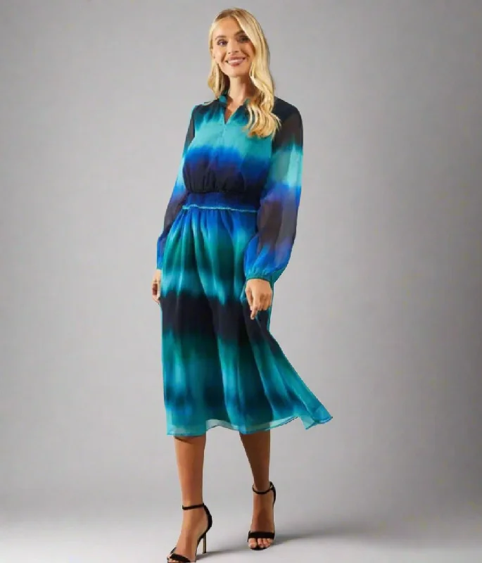 elegant midi dresses for dinner -Ombre Shirred Waist Midi Dress