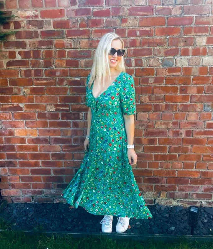 affordable midi dresses for summer -Green Camilla Flower Midi Dress