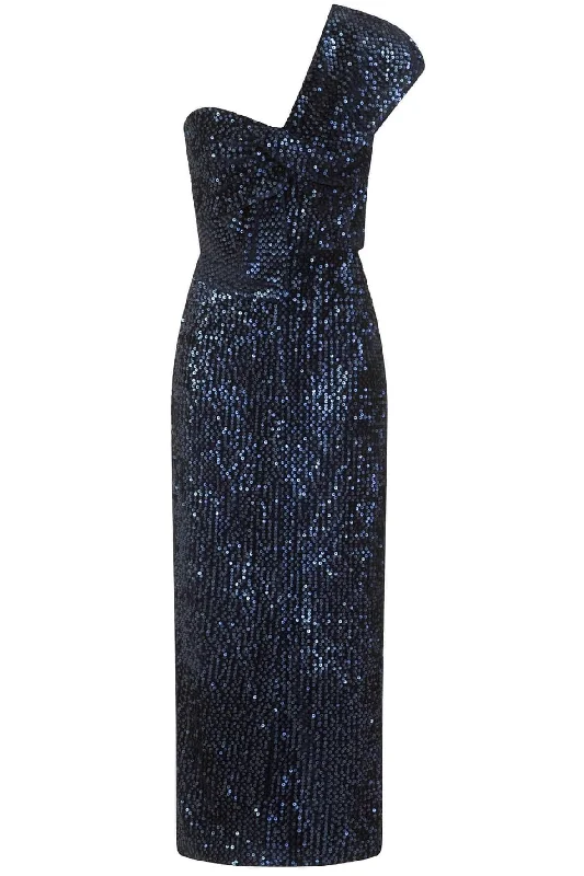 modern midi dresses for spring -Velvet Sequin Twisted Detail Midi Dress