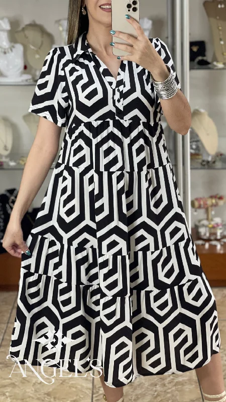 bold midi dresses for spring -Geometric Midi Dress