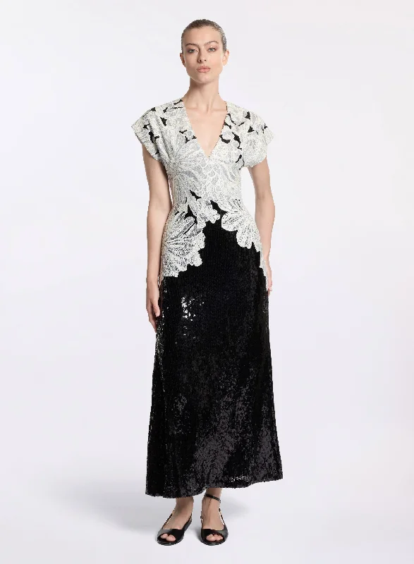 black midi dresses for prom -Sequin Embroidered Midi Dress