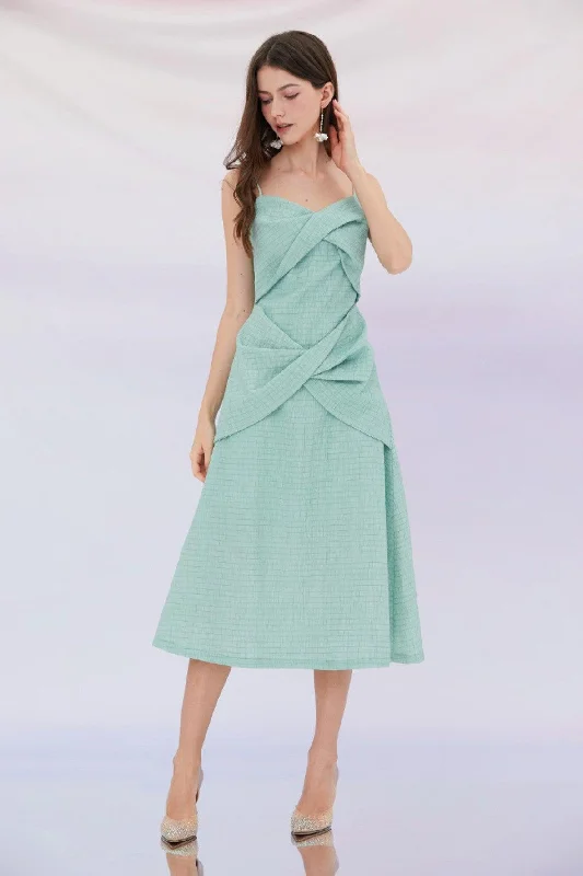 orange midi dresses for prom -Emilia Bows Detail Straps Midi Dress in Green