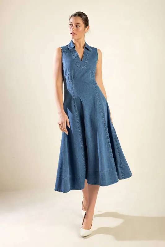 simple midi dresses for prom -THE GENEVIEVE DENIM MIDI DRESS