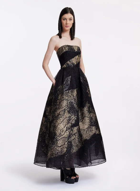 black midi dresses for spring -Brocade Midi Dress