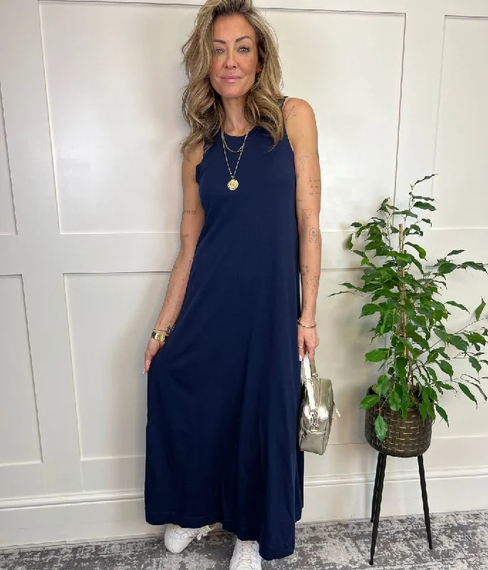 blue midi dresses for spring -Navy Column Midi Dress