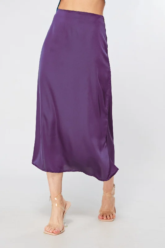 green midi dresses for spring -Elisa Mauve Satin Midi Skirt