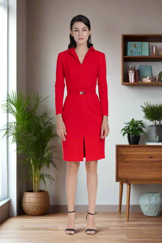 bold midi dresses for spring -Midi Graceful Dress-Red