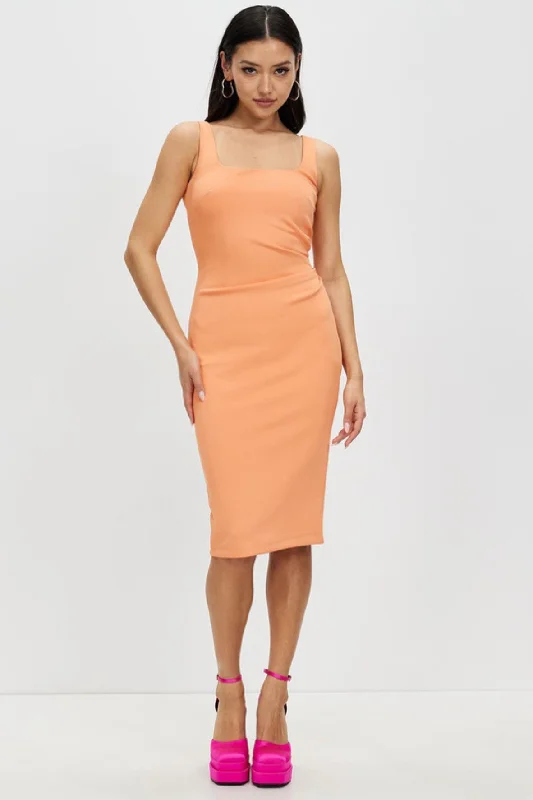 silk midi dresses for spring -Allure Midi Dress In Orange