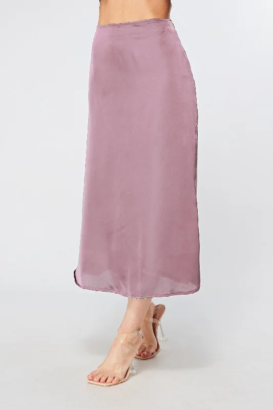 chic midi dresses for spring -Elisa Lilac Satin Midi Skirt