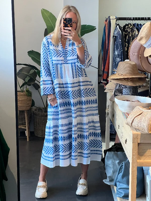 white midi dresses for spring -Copenhagen Mediterranean Midi Dress- blue