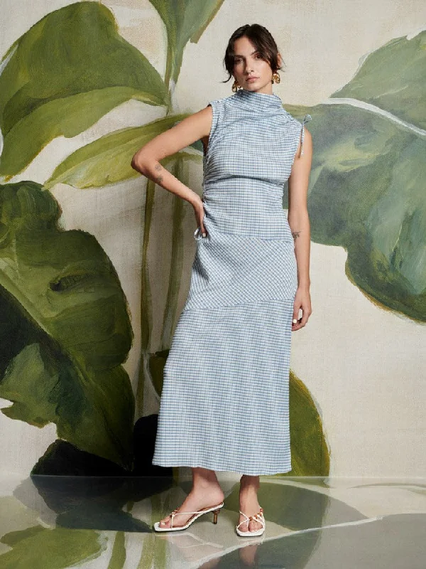 polka dot midi dresses for spring -Sana Gingham Midi Dress