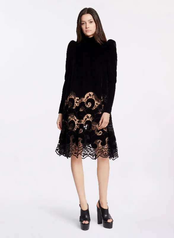 designer midi dresses for spring -Embroidered Velvet Midi Dress