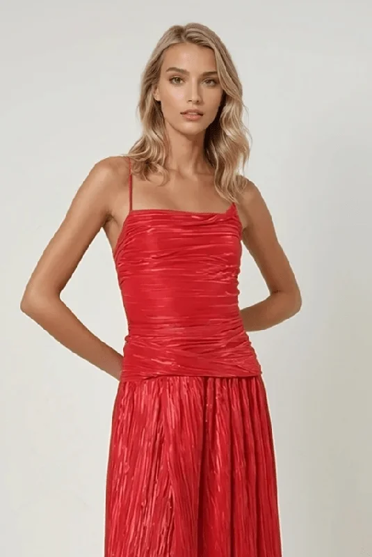 modern midi dresses for summer -Shaan Cowl-neck Midi Dress W. Open Back Radiant Red Metallic