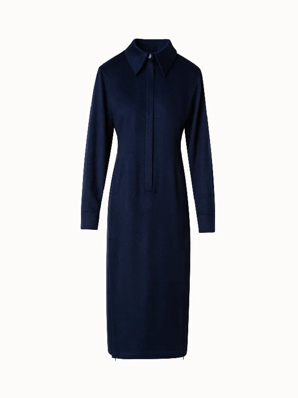 denim midi dresses for spring -Long Sleeves Cashmere Midi Shirt Dress