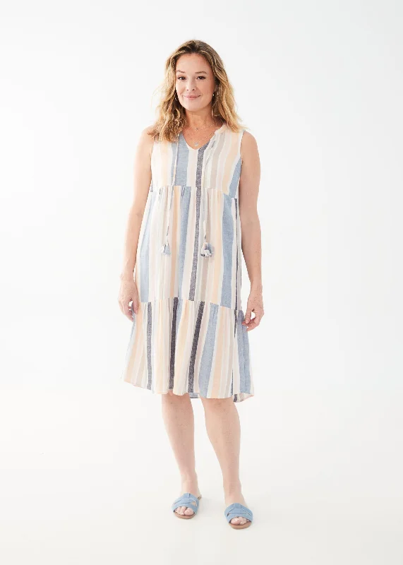 blue midi dresses for summer -FDJ 7474995 Sleeveless Tiered Linen-blend Midi Dress