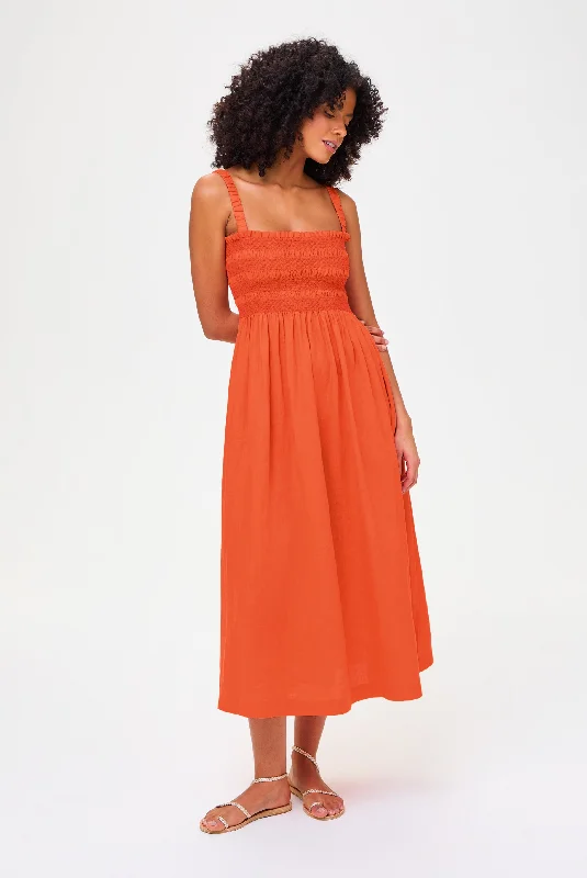 boho midi dresses for summer -San Sebastian Shirred Midi Dress