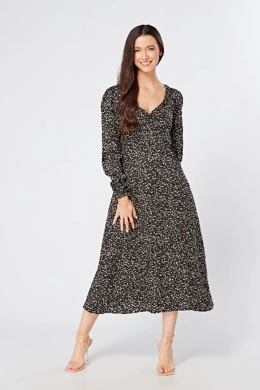 elegant midi dresses for spring -Jinora Black Midi Dress