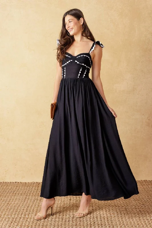 modern midi dresses for prom -LOVELY DARLING BLACK WOVEN MIDI DRESS