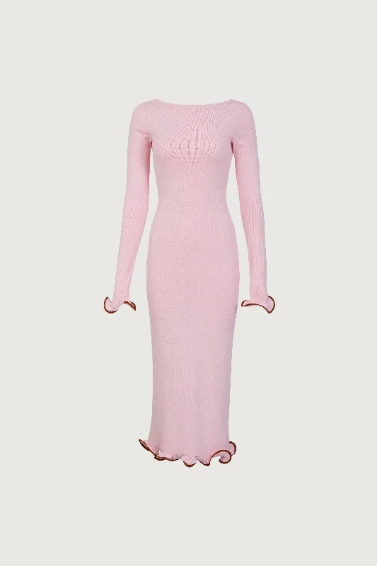 vintage midi dresses for summer -Ruffle Hem Midi Dress (Baby Pink)