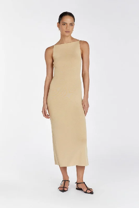 satin midi dresses for women -TAYLOR SAND KNIT MIDI DRESS