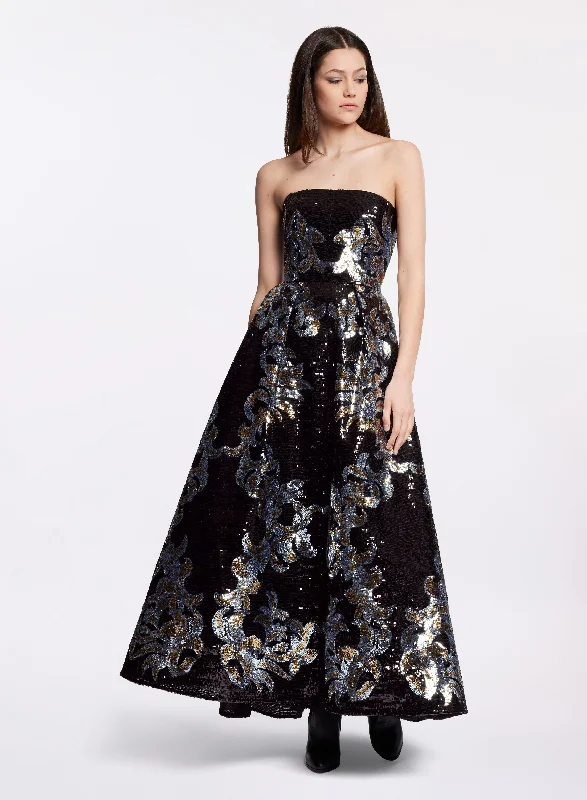 silk midi dresses for prom -Sequin Embroidered Midi Dress