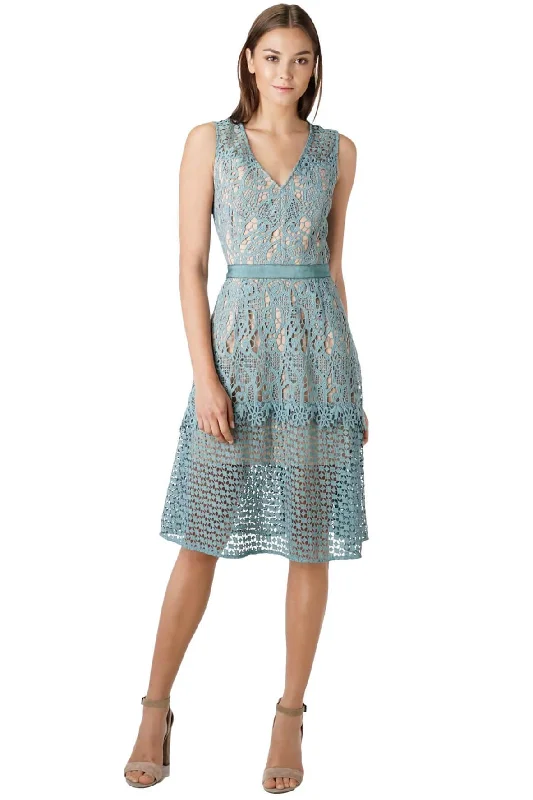 blue midi dresses for spring -Bailey Woven Lace Midi Dress