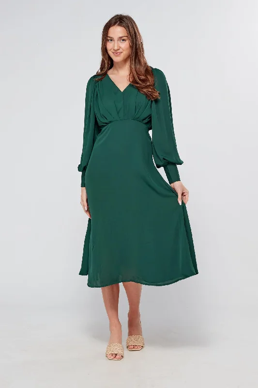 formal midi dresses for spring -Layalina Dark Green Midi Dress