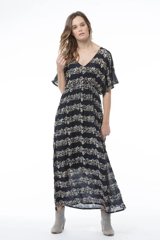 designer midi dresses for spring -Midi Navy Print Dress -Linda Dress