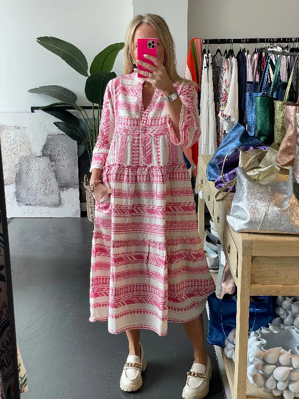 silk midi dresses for spring -Copenhagen Mediterranean Midi Dress- pink