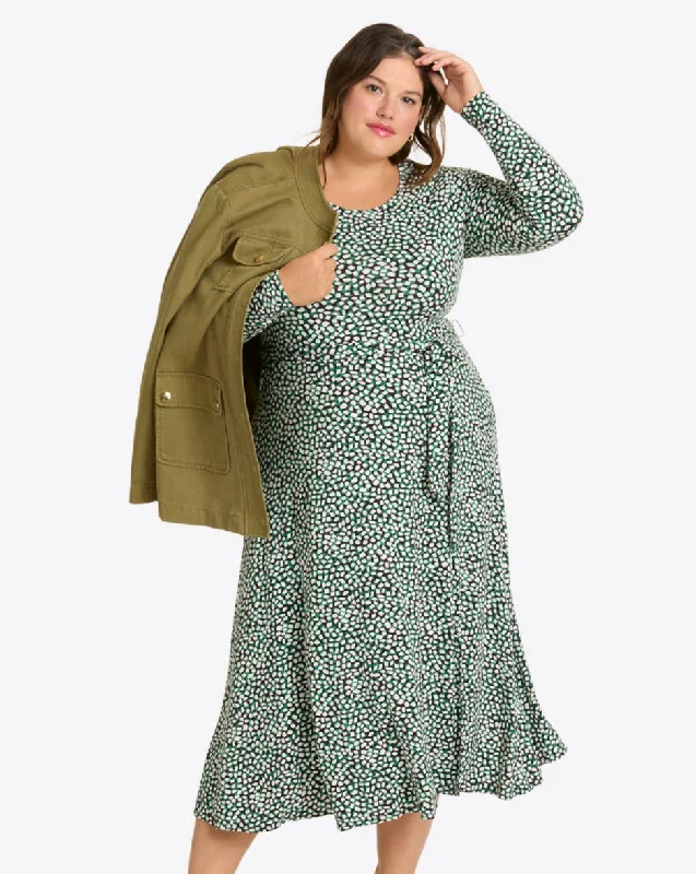 green midi dresses for spring -Robin Long Sleeve Midi Dress in Green Square Dot