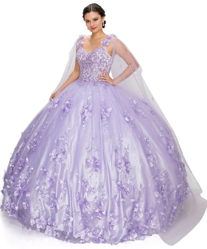 affordable evening dress for summer -3D Floral Cape Ball Gown by Cinderella Couture 8030J