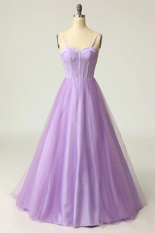 green evening dress for prom -A Line Spaghetti Straps Light Purple Long Prom Dress cc419