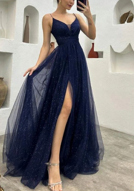 modern evening dress for summer -A-Line V Neck Sparkly Long Evening Prom Dress cc678