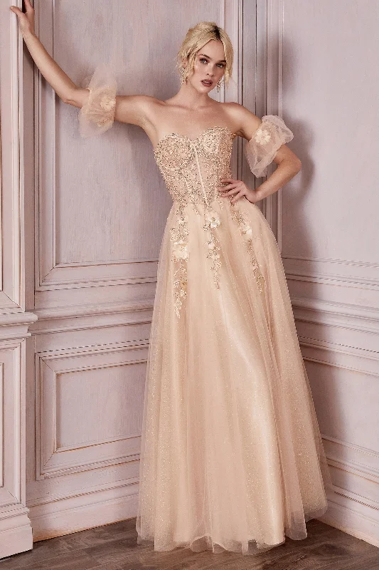 elegant evening dress for summer -Applique Strapless Gown by Cinderella Divine CD0191