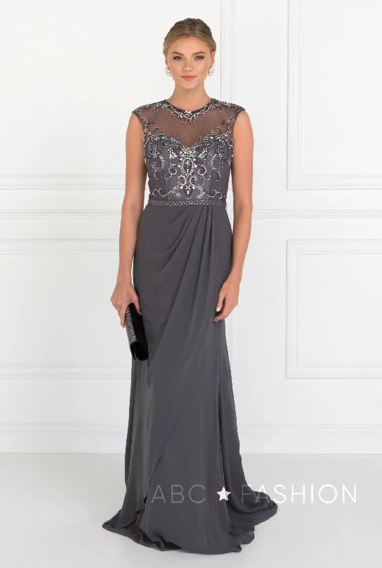 plus size evening dress for summer -Beaded Illusion A-line Sleeveless Dress by Elizabeth K GL2099