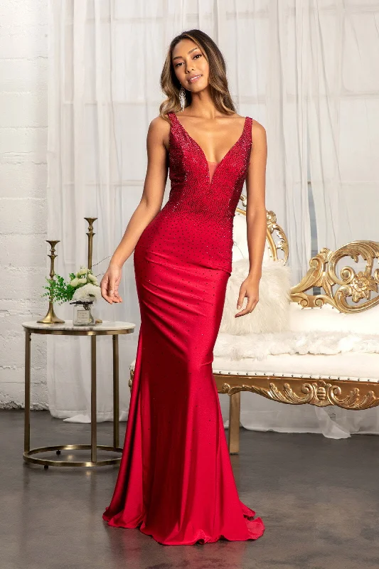 lace evening dress for summer -Beaded V-Neck Mermaid Dress by Elizabeth K GL3037