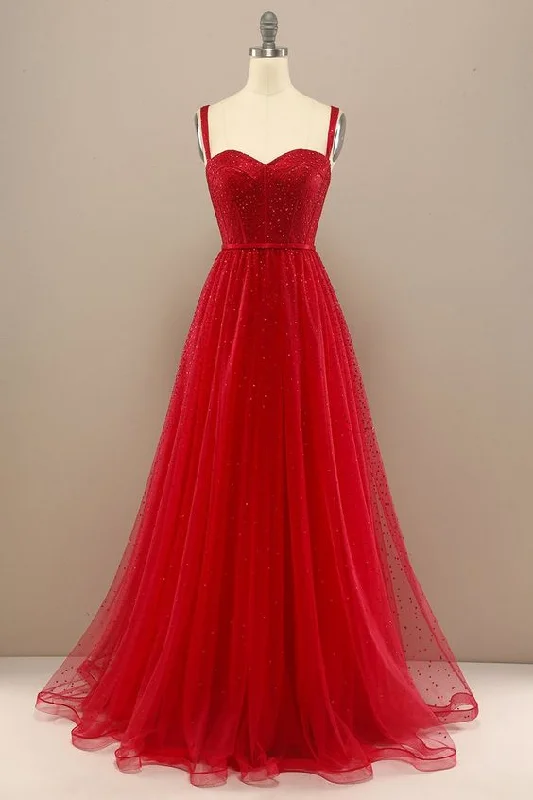 floral evening dress for summer -Beautiful Red Sweetheart Prom Dress with Beading cc456