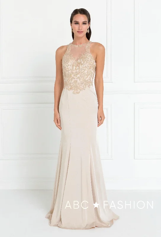 chic evening dress for summer -Mermaid Gown with Beaded Illusion Bodice by Elizabeth K GL1568