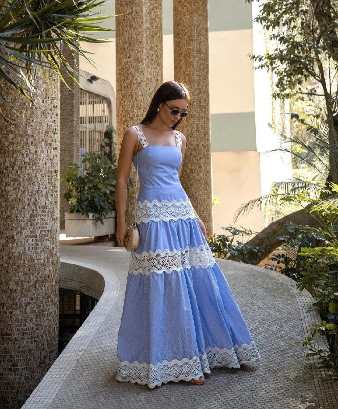 satin evening dress for prom -Chic Eyelet Embroidery Straps Prom Dress,Boho Dress cc614